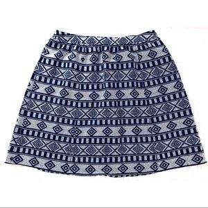 Halogen Tribal Patterned Blue White Skirt